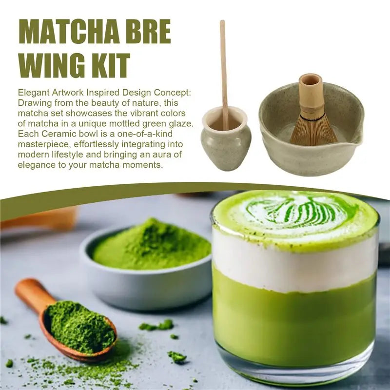 Japanese Matcha Set — Bowl with Spout, Holder & Bamboo Scoop
