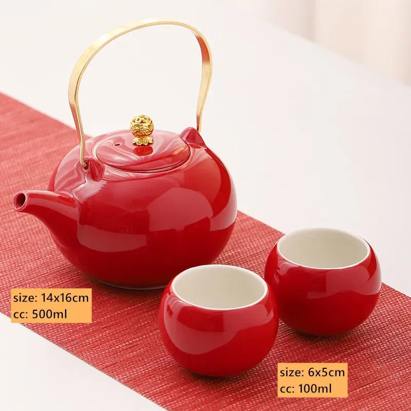 Red Ceramic Teaware Suit Chinese Handmade