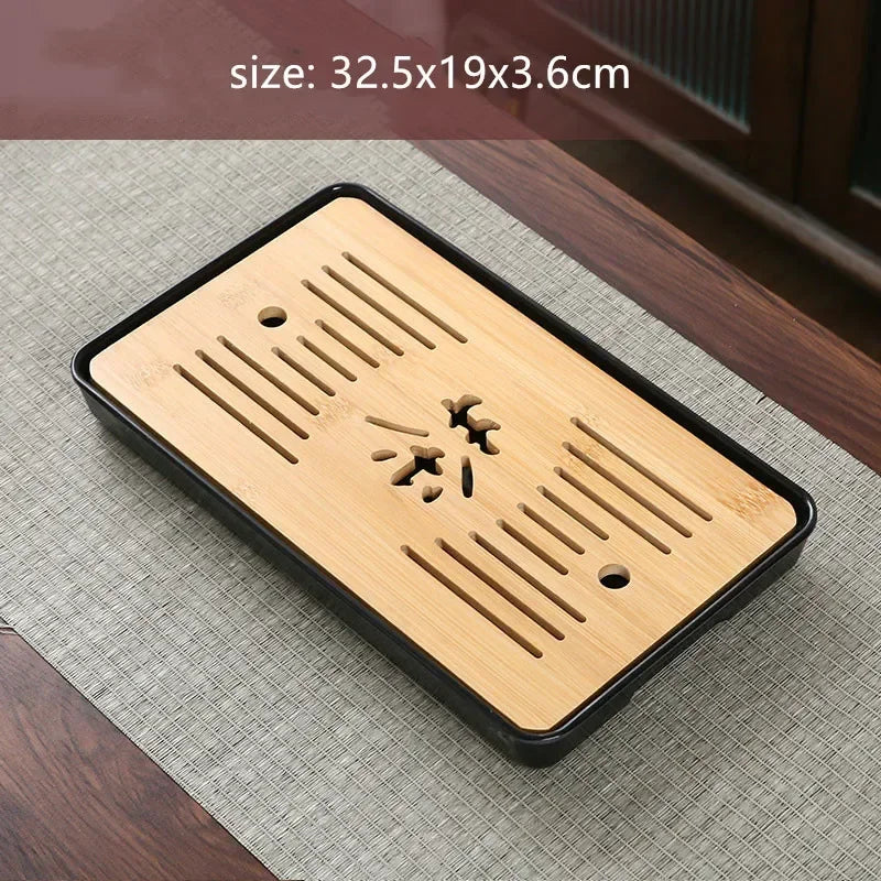 Bamboo Tea Tray with Water Storage & Drainage