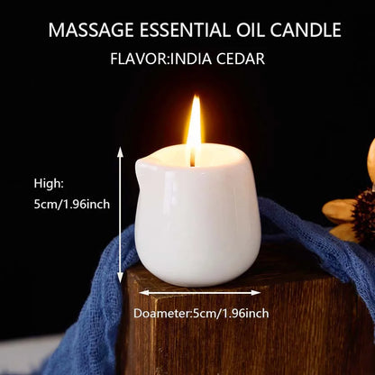 Ceramic Massage Oil Candle Indian Cedar Woody Warm Scented Low Melt Body Massage Candle Warm Oil Skin Nourishing