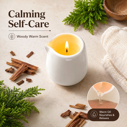 Ceramic Massage Oil Candle Indian Cedar Woody Warm Scented Low Melt Body Massage Candle Warm Oil Skin Nourishing