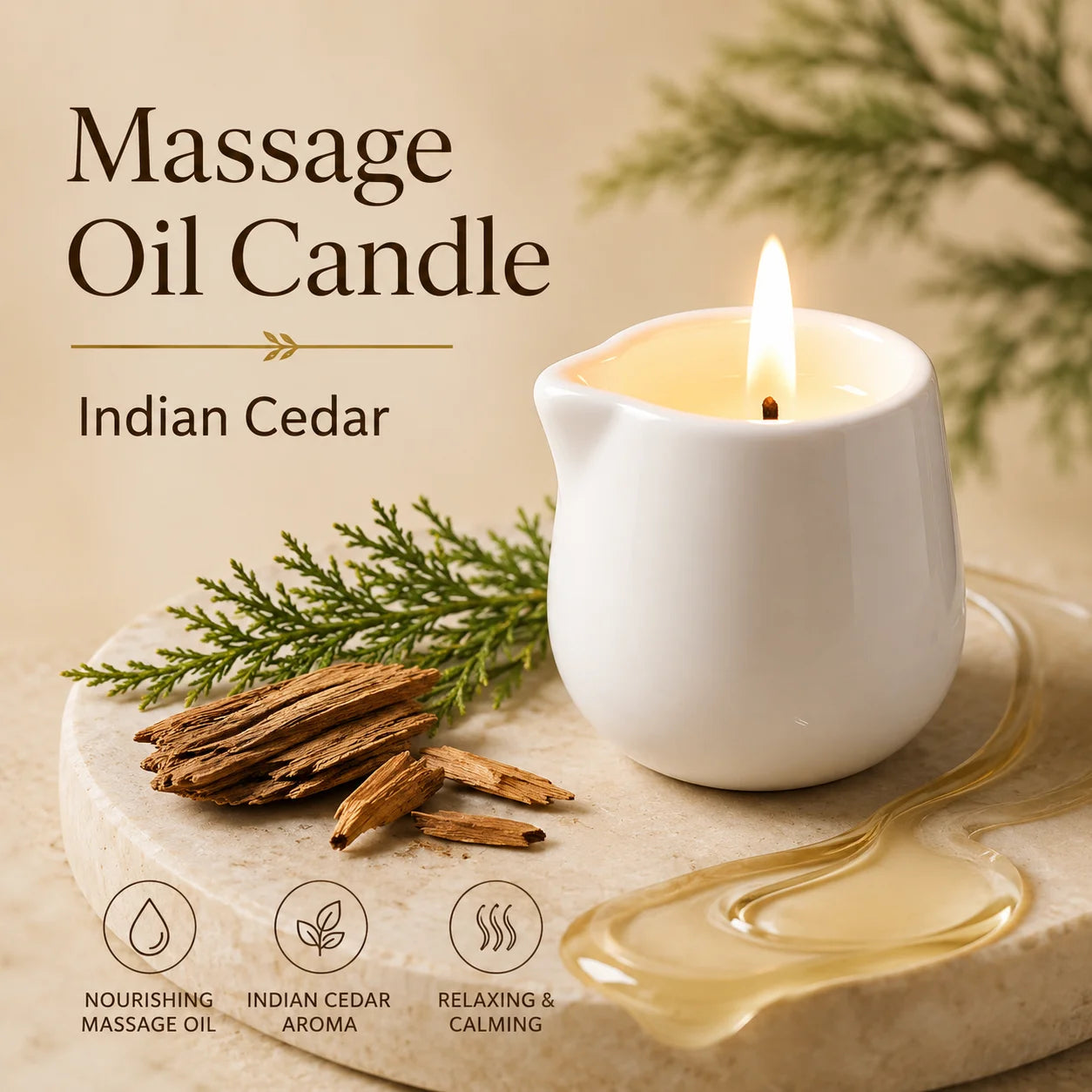 Ceramic Massage Oil Candle Indian Cedar Woody Warm Scented Low Melt Body Massage Candle Warm Oil Skin Nourishing