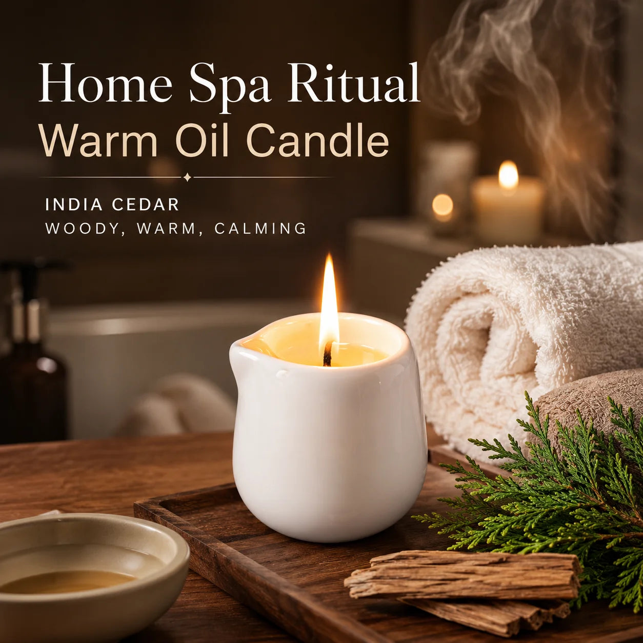 Ceramic Massage Oil Candle Indian Cedar Woody Warm Scented Low Melt Body Massage Candle Warm Oil Skin Nourishing