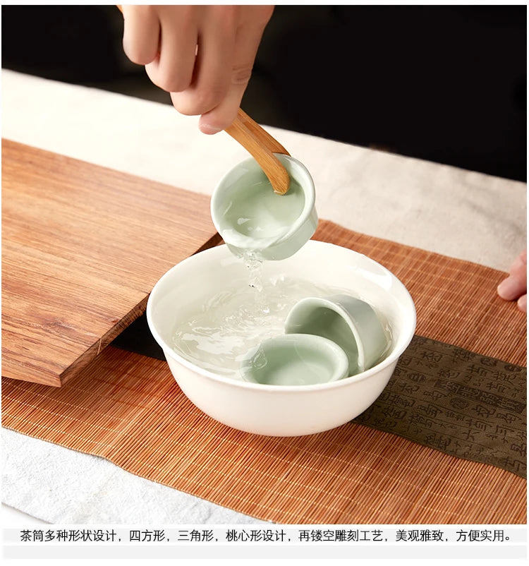 Handmade Kung Fu Tea Sets Vintage Puer Knife Spoon Tea Tools Set Tea Ceremony Utensils Chinese Bamboo Clip Strainer 6pc/set