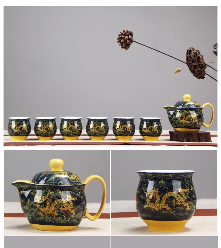 Chinese Ceramic Tea Set Kung Fu Porcelain Tea Cup Pot Set