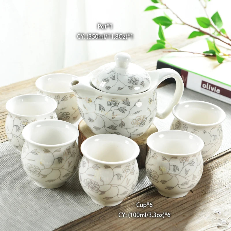 Chinese Ceramic Tea Set Kung Fu Porcelain Tea Cup Pot Set