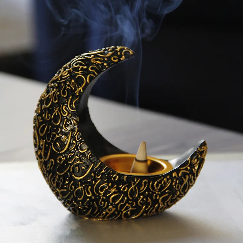 10CM Ramadan Bright Crescent Resin Incense Burner - Your Ritual Hub 