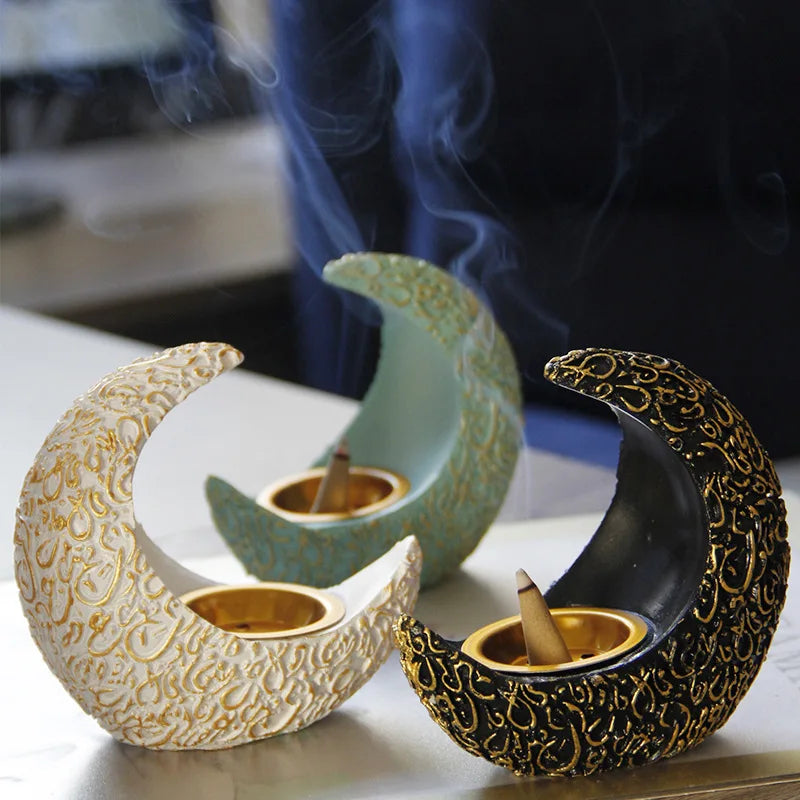 10CM Ramadan Bright Crescent Resin Incense Burner - Your Ritual Hub 
