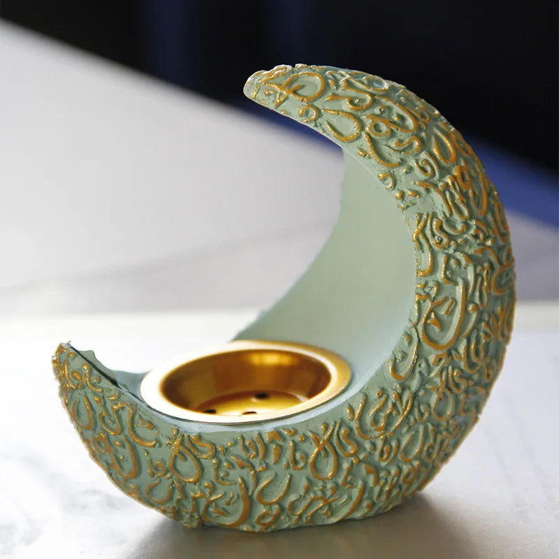 10CM Ramadan Bright Crescent Resin Incense Burner - Your Ritual Hub 
