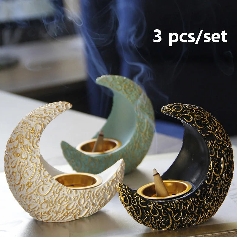 10CM Ramadan Bright Crescent Resin Incense Burner - Your Ritual Hub 