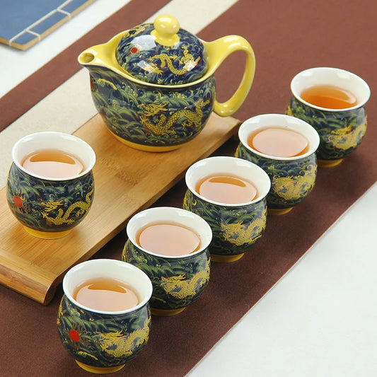 Chinese Ceramic Tea Set Kung Fu Porcelain Tea Cup Pot Set