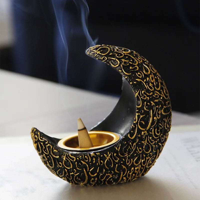 10CM Ramadan Bright Crescent Resin Incense Burner - Your Ritual Hub 