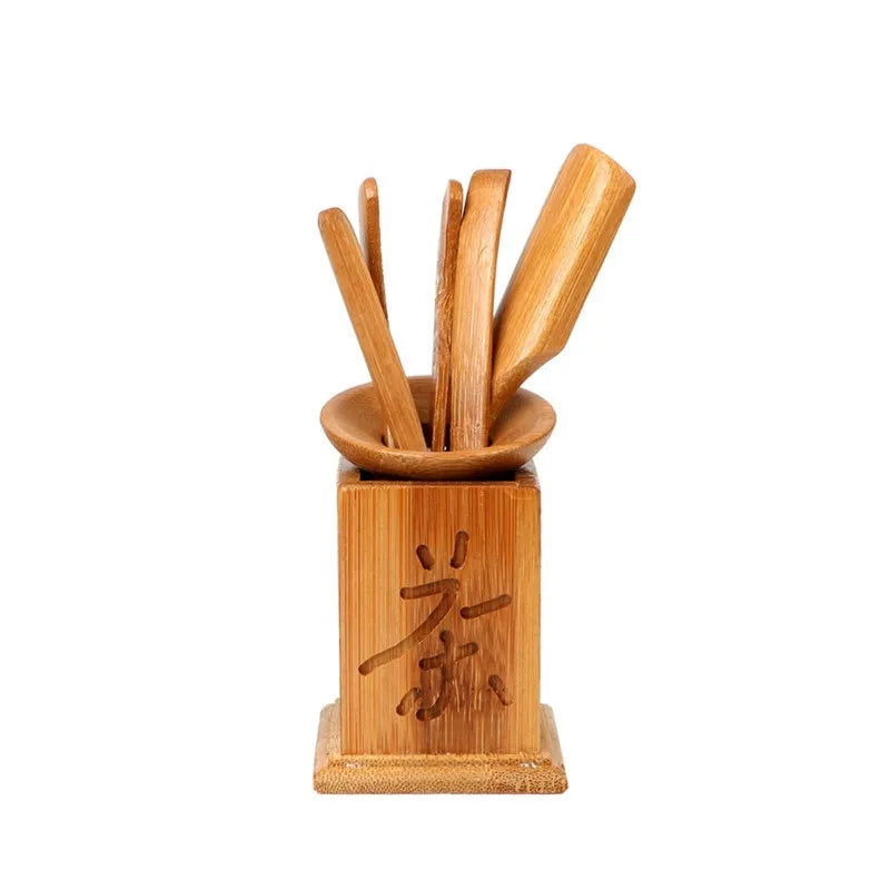Handmade Kung Fu Tea Sets Vintage Puer Knife Spoon Tea Tools Set Tea Ceremony Utensils Chinese Bamboo Clip Strainer 6pc/set