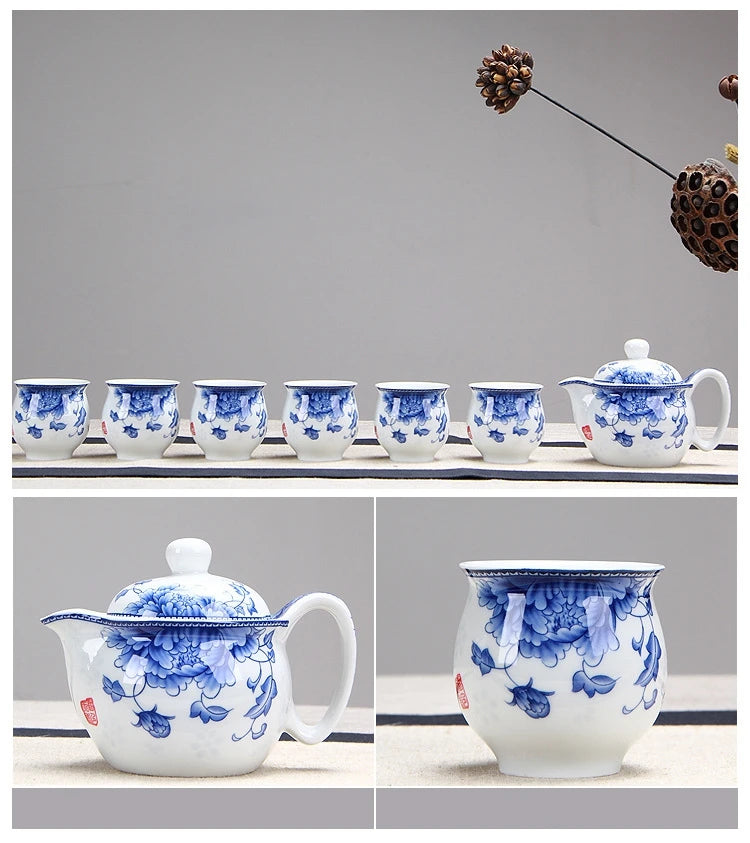 Chinese Ceramic Tea Set Kung Fu Porcelain Tea Cup Pot Set