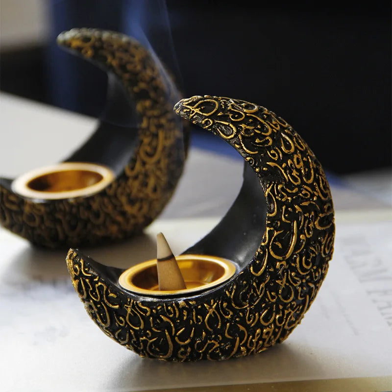 10CM Ramadan Bright Crescent Resin Incense Burner - Your Ritual Hub 