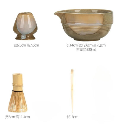 2025 Vintage Matcha Set 4pcs Ceramic Spout Bowl Whisk Bamboo Chasen