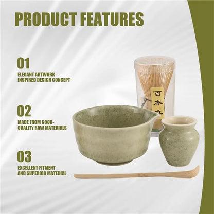 Japanese Matcha Set — Bowl with Spout, Holder & Bamboo Scoop