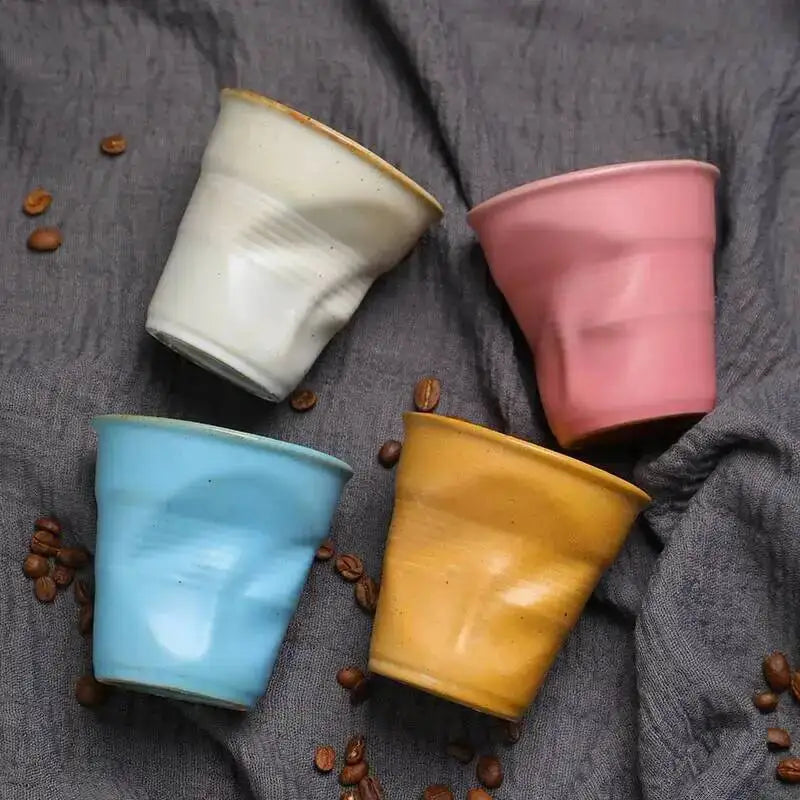 Coarse Pottery Coffee Cup   Hand Kneaded Pleated Cup Ceramic