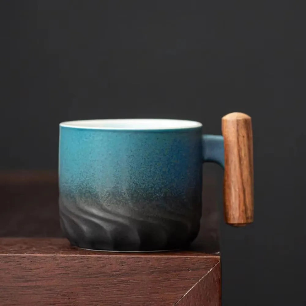 6pcs Set Ceramic Retro Espresso Coffee Cup With Wooden Handle - Your Ritual Hub 