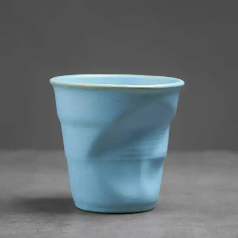 Coarse Pottery Coffee Cup   Hand Kneaded Pleated Cup Ceramic