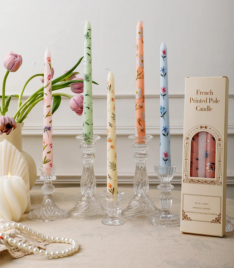 European Printed Long Taper Candles — Smokeless