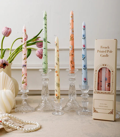 European Printed Long Taper Candles — Smokeless