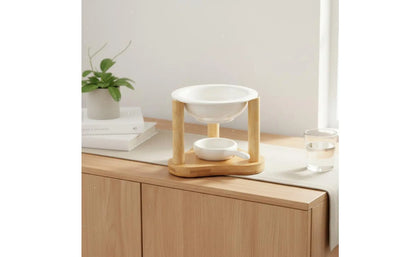 Ceramic Oil Warmer Bamboo Frame Wooden Aroma Lamp