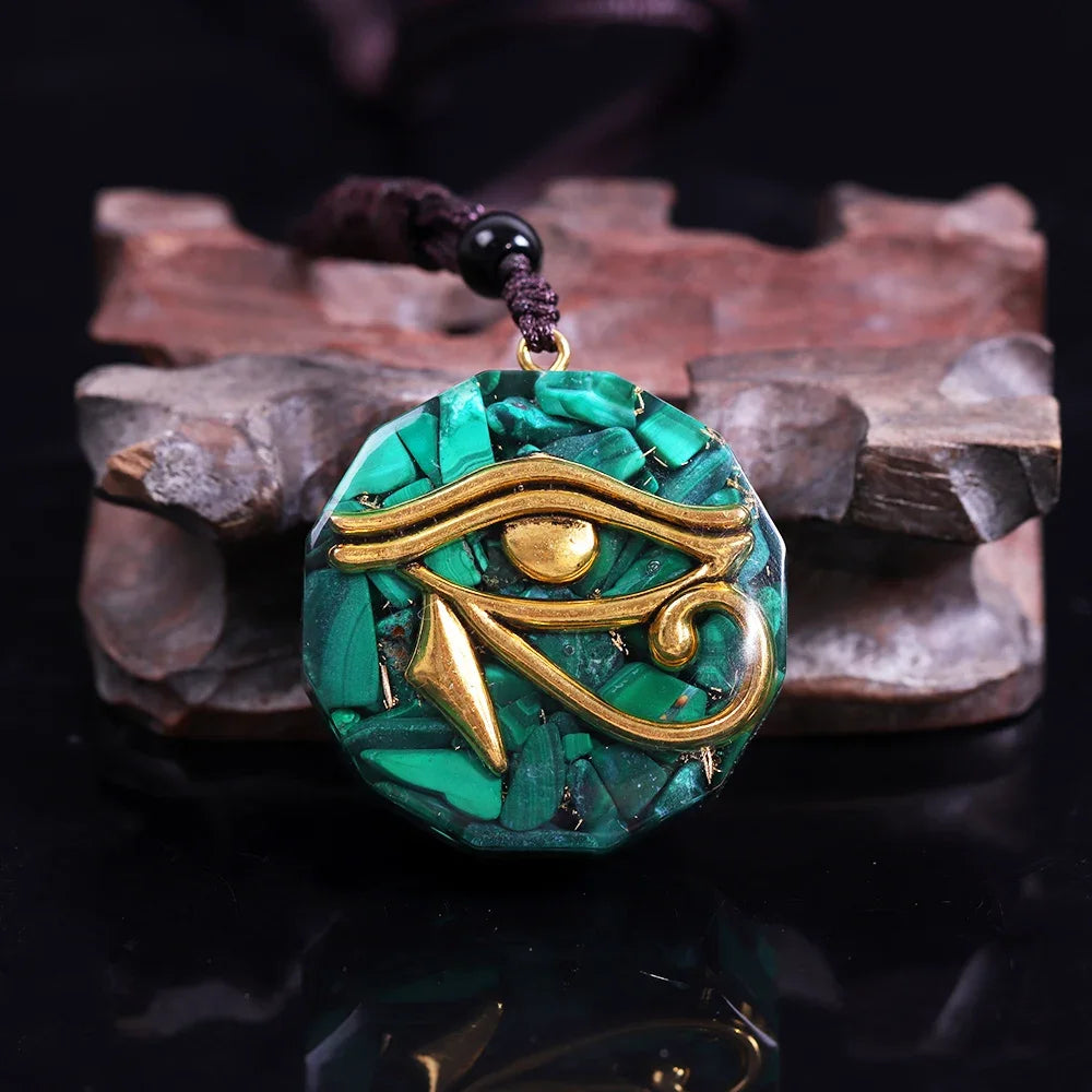 Eye of Horus Orgone Energy Pendant Necklace – Malachite, Lapis Lazuli & Healing Crystals