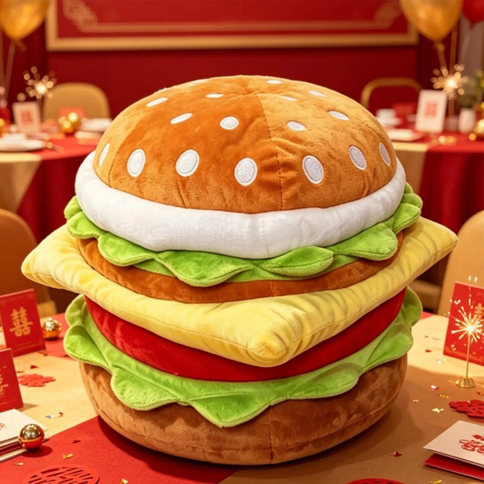Hamburger Storage Ottoman Stool – Cute Flannel Footstool with Lid