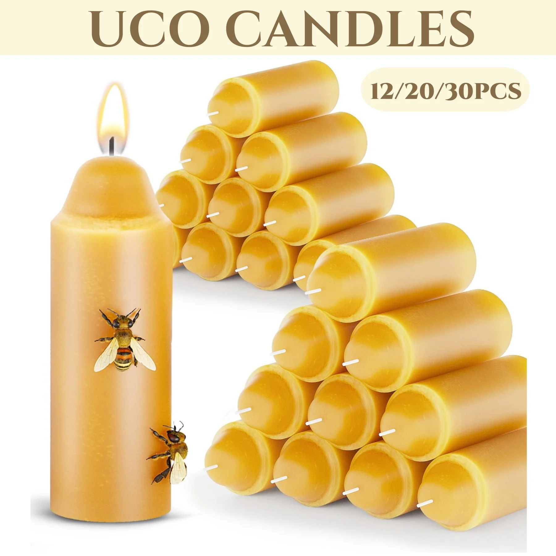 12-30PCS Beeswax Candles Emergency Candles Handmade Pilliar Candles Smokeless - Your Ritual Hub 