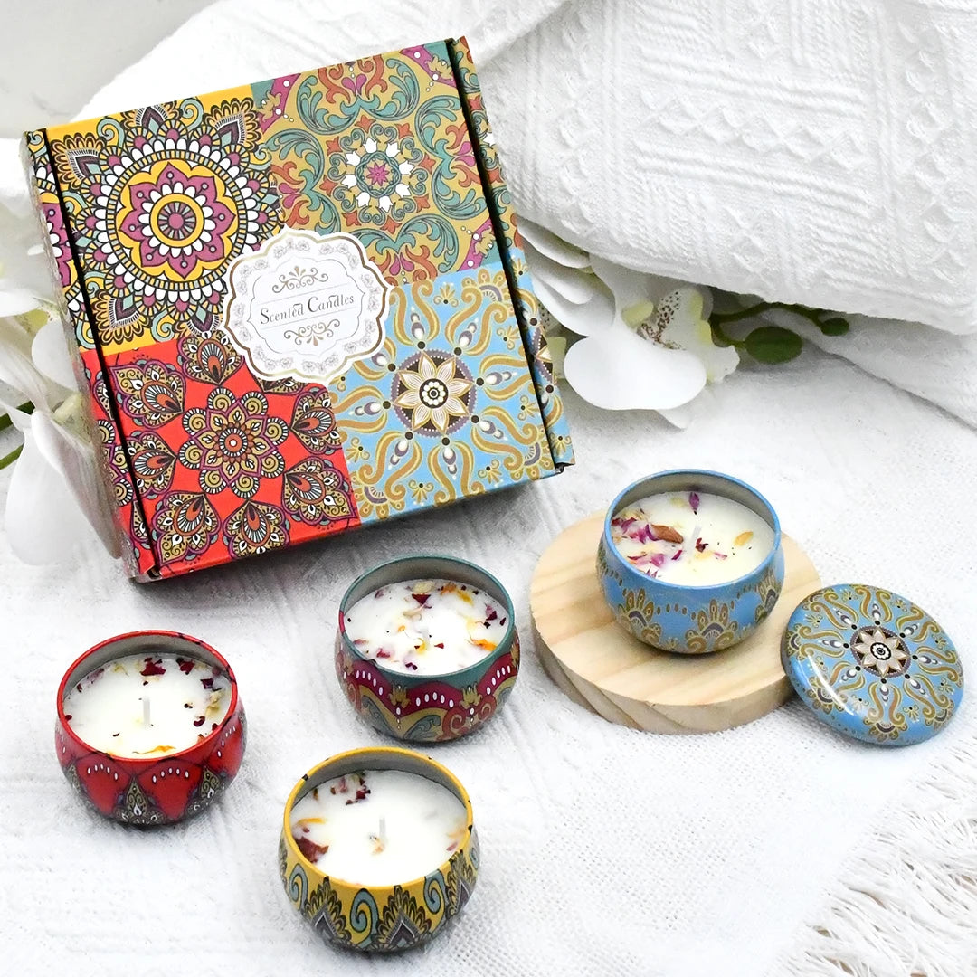4Pcs/Box Scented Candle Set Gift Islamic Arabian Patterns Fragrance Candle Jar Smokeless - Your Ritual Hub 