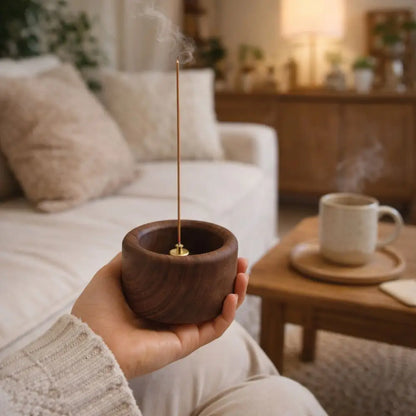 Creative Retro Wooden Incense Holder Round Sturdy Incense Stick Burner Handmade Incense Base Meditation