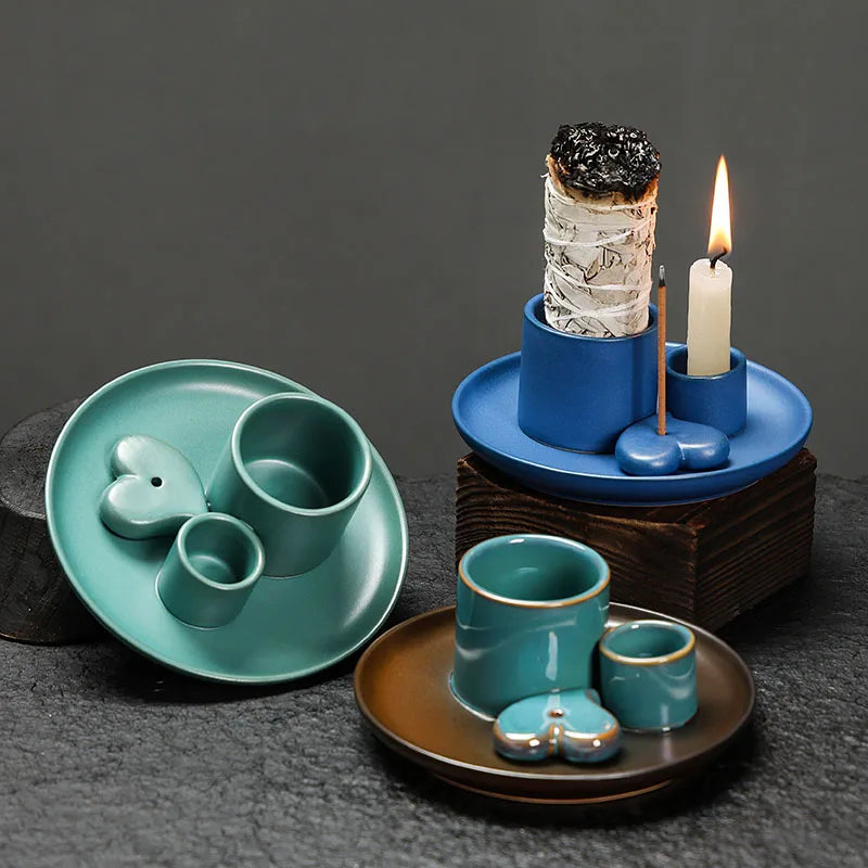 4-in-1 Ceramic Incense & Sage Burner Set - Your Ritual Hub 