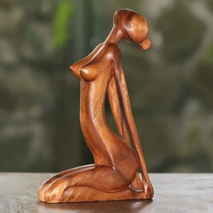 Yoga Girl Wood Carving Wooden Yoga Meditation Statue Handmade Wood Carving