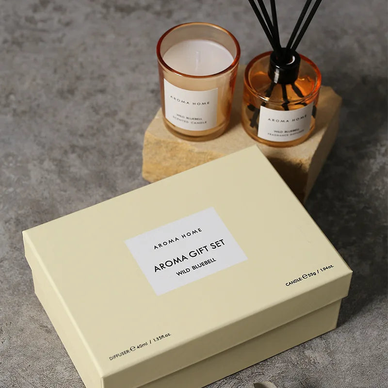 2Pcs Gift Box Set Aromatherapy Essential Oil Rattan Handmade Clear Scented Candle Lamp - Your Ritual Hub 