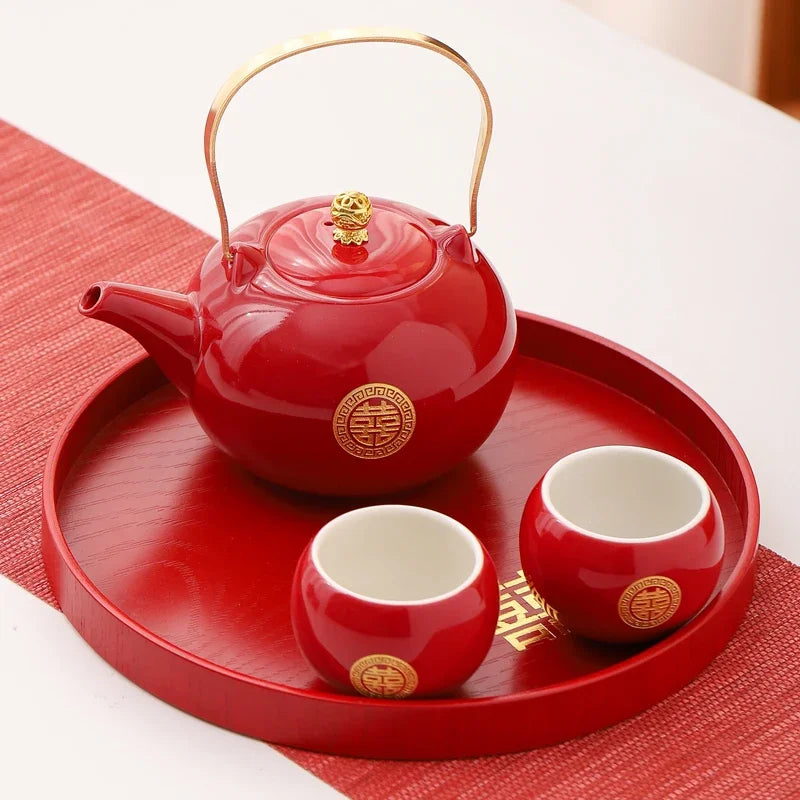 Red Ceramic Teaware Suit Chinese Handmade