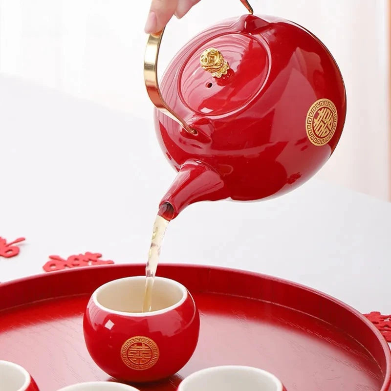 Red Ceramic Teaware Suit Chinese Handmade