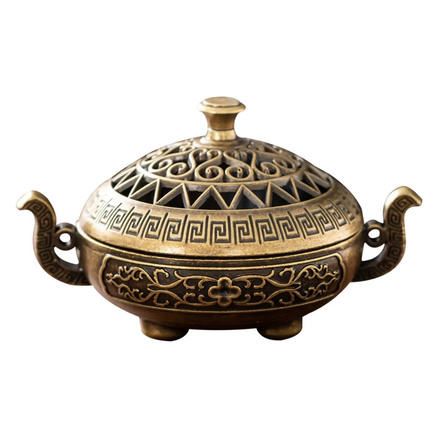 Compact Alloy Carved Retro Incense Censer