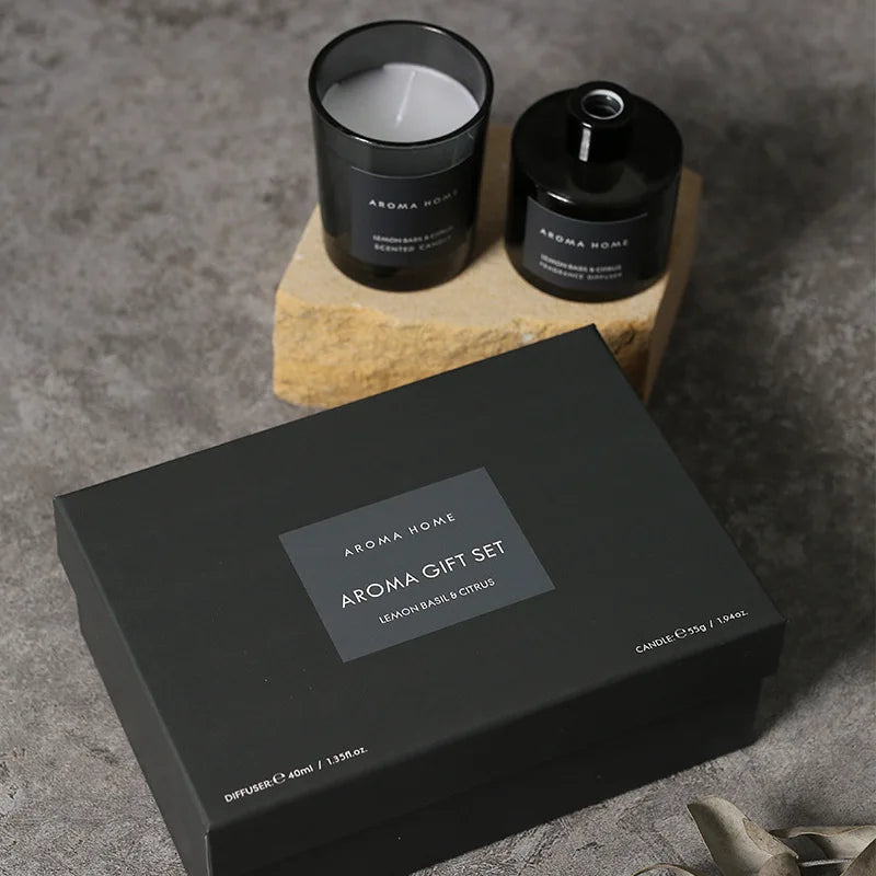 2Pcs Gift Box Set Aromatherapy Essential Oil Rattan Handmade Clear Scented Candle Lamp - Your Ritual Hub 