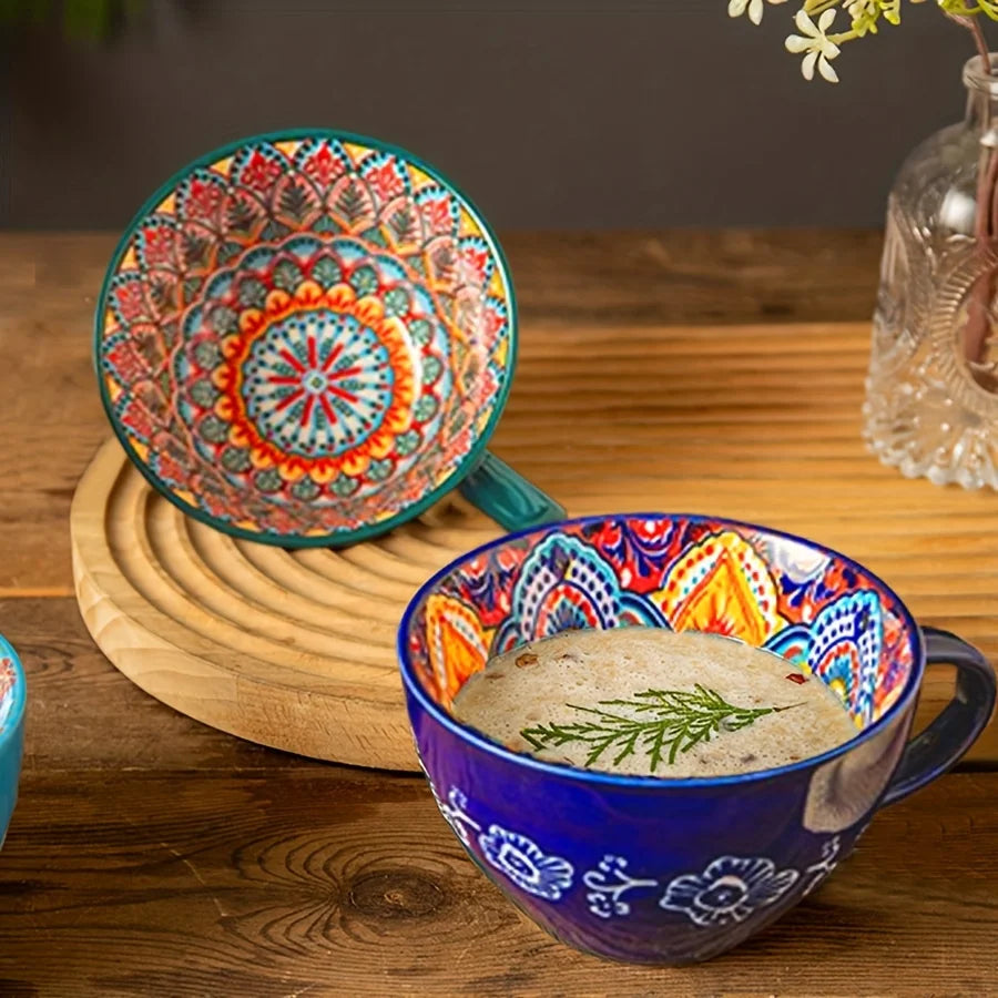 1pc 450ml/15oz Bohemian Ceramic Coffee Mug, Boho Style for Matcha - Your Ritual Hub 