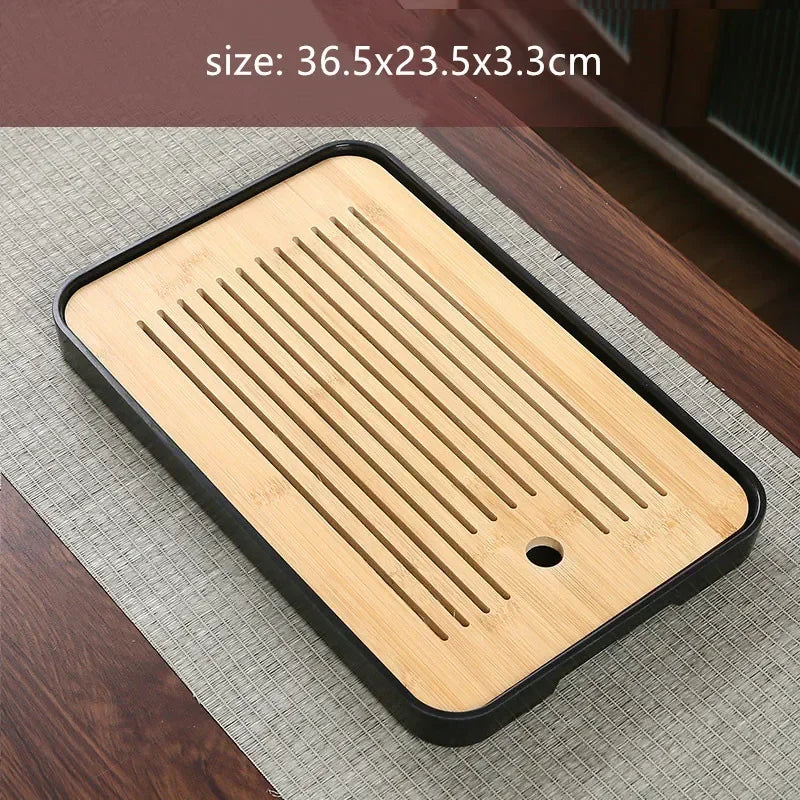 Bamboo Tea Tray with Water Storage & Drainage