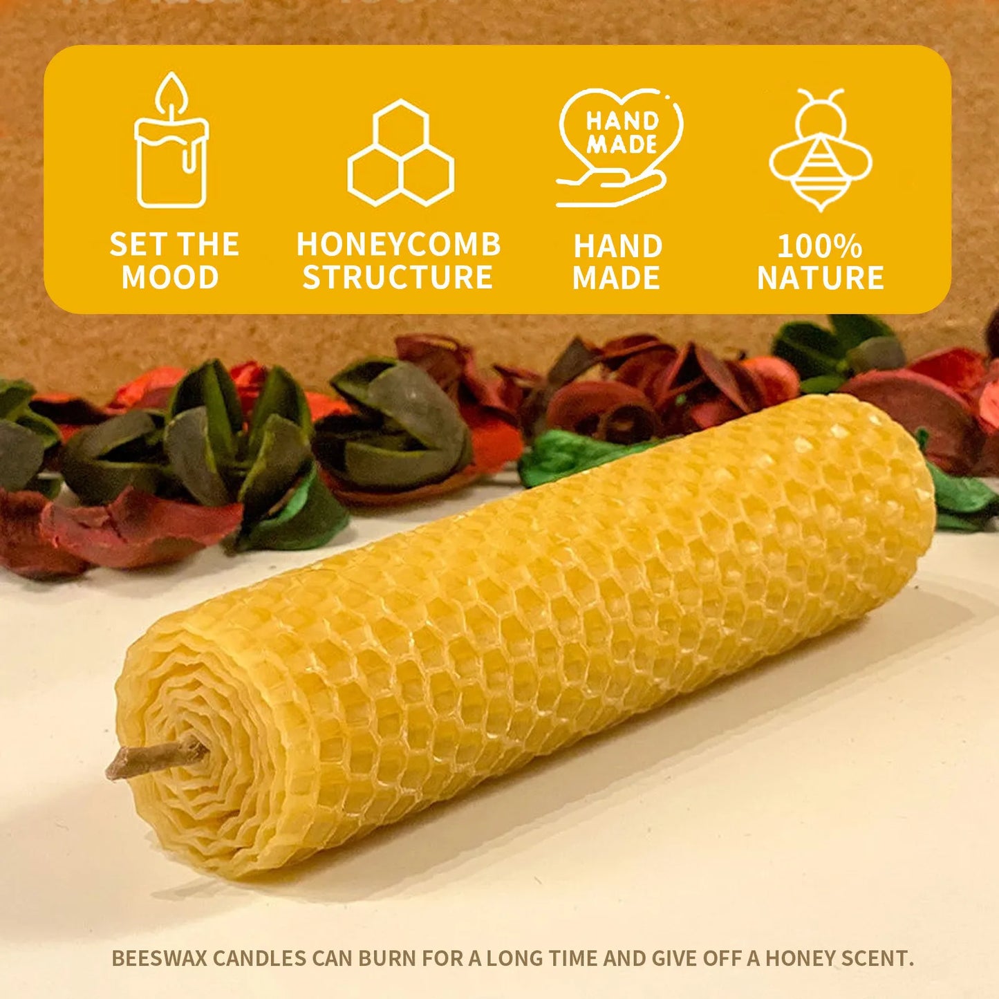 10-Pack Handmade Beeswax Honeycomb Taper Candles