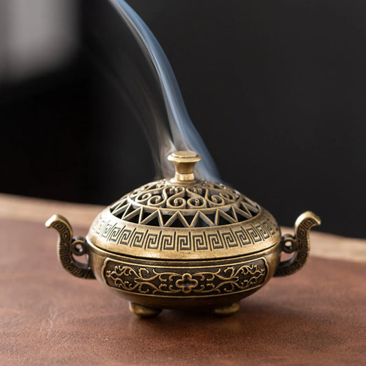 Compact Alloy Carved Retro Incense Censer