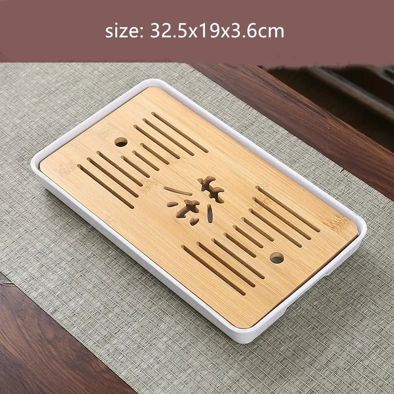 Bamboo Tea Tray with Water Storage & Drainage