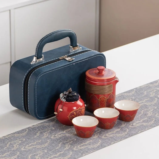 Ceramic Travel Tea Set with Proctive Box Chinese Style Tea