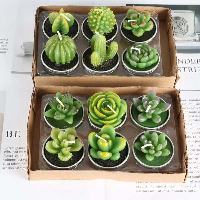 12pcs Mini Cactus Candles Succulent Greenery Candles Flameless - Your Ritual Hub 
