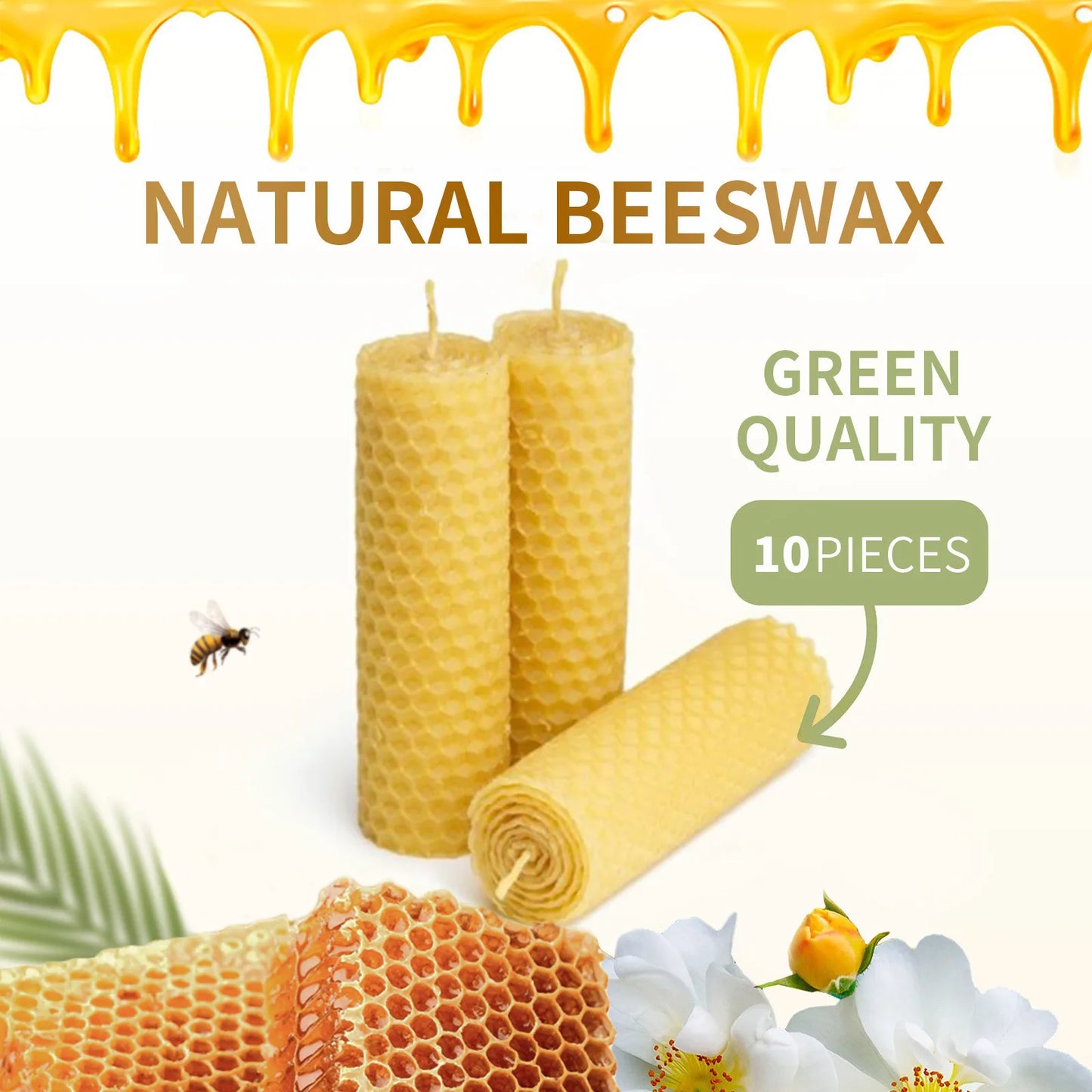 10-Pack Handmade Beeswax Honeycomb Taper Candles