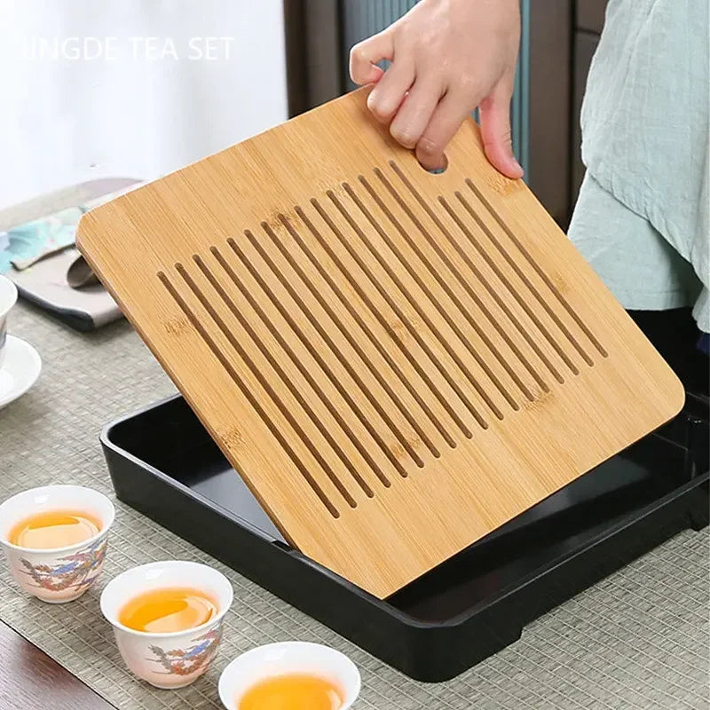 Bamboo Tea Tray with Water Storage & Drainage