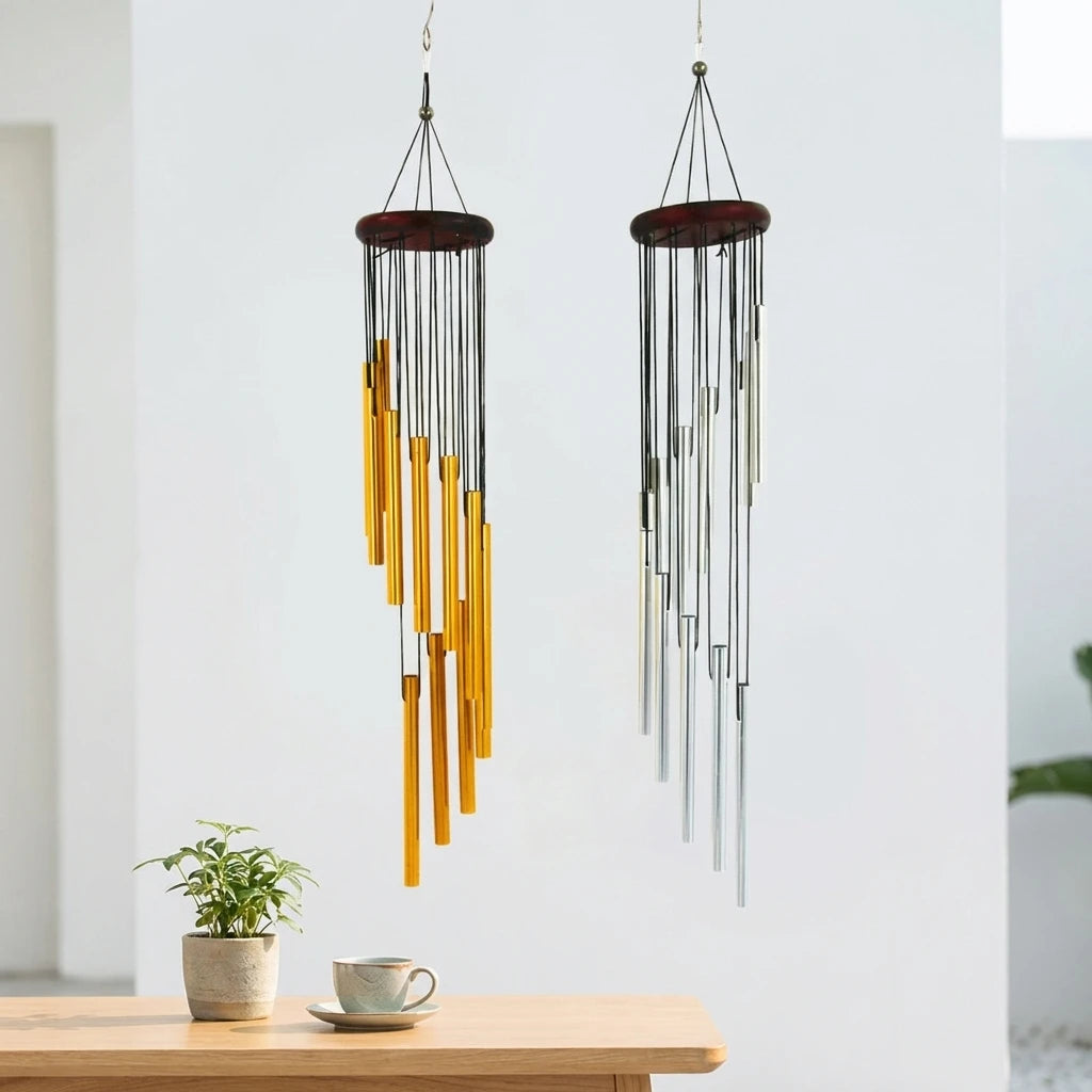 12-Tube Aluminum Alloy Wind Chimes with Hanging Hook, Golden & Silver Bells for Garden, Patio & Meditation Decor