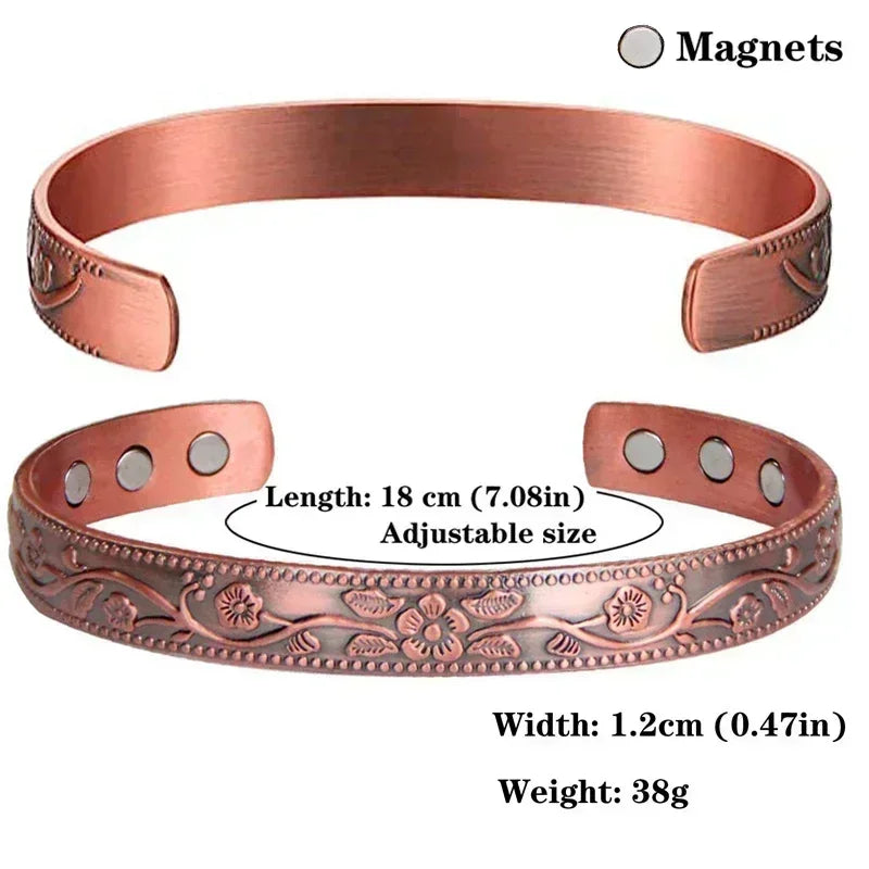 Pure Copper Magnetic Bracelet | Adjustable Therapy Bangle for Men & Women